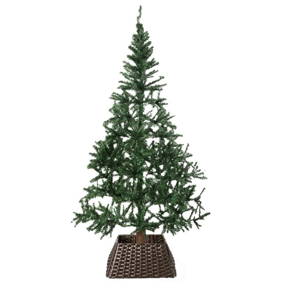 Foldable Christmas Tree Skirt Collar Basket, Ring Base Stand Cover, Rattan Plastic