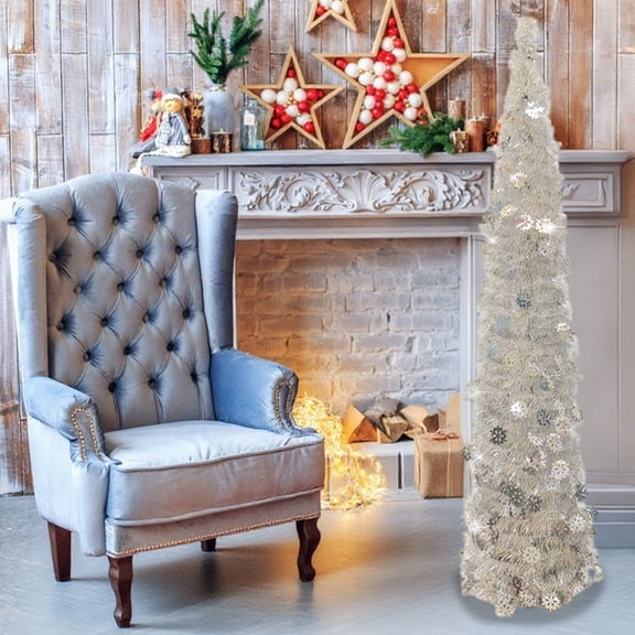 Foldable Christmas Tree with LED Light String - Collapsible Warm Light Tree for Holiday Party Atmosphere Decoration