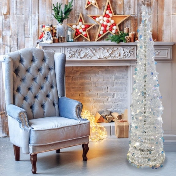 Foldable Christmas Tree with LED Light String - Collapsible Warm Light Tree for Holiday Party Atmosphere Decoration