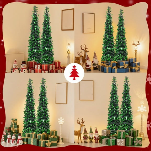 Foldable Christmas Tree with LED Light String - Collapsible Warm Light Tree for Holiday Party Atmosphere Decoration