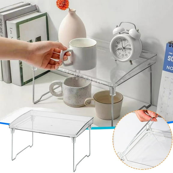 Foldable Clear Storage Shelf | 2-Tier Organizer Rack for Kitchen, Bathroom & Office | Under Sink Cabinet Organizer | Sturdy Stainless Steel Frame | Space-Saving Designs