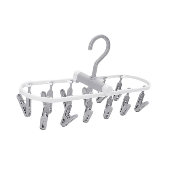 Foldable Clip Hangers with 12 Drying Clips, Plastic Underwear Hanger with Clips, Laundry Drip Drying Hanger for Socks, Bras, Lingerie,Gray