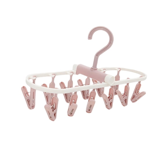 Foldable Clip Hangers with 12 Drying Clips, Plastic Underwear Hanger with Clips, Laundry Drip Drying Hanger for Socks, Bras, Lingerie,Pink