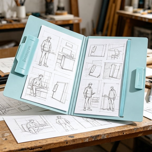 Foldable Clipboard File Folder, Portable Writing Pad With Clip, Creative Business Portfolio Lite Resume Padfolio Organizer, for Work, Office and More