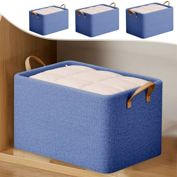 Foldable Closet Organizer Storage Box with Lid | Fabric Collapsible Storage Bin for Clothes | Navy Fabric Storage Container | 3 Size Options for Bedroom & Wardrobe Organization