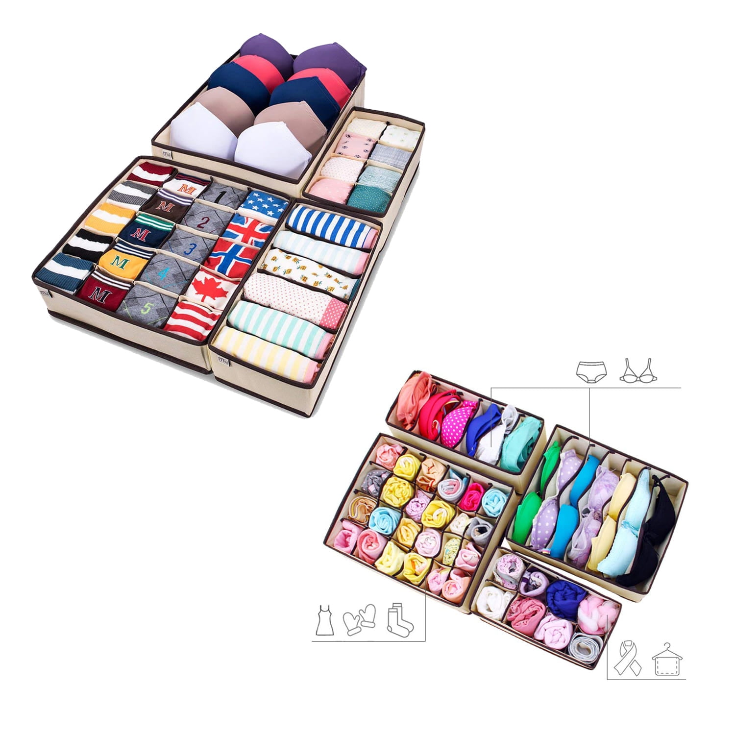 Foldable Closet Underwear Organizer Drawer Divider Storage Boxes Under Bed Organizer 4 Set for