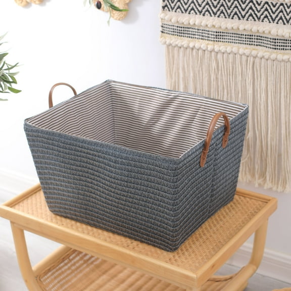 Foldable Cloth Laundry Basket Small Fabric Storage Bins Square Storage Cubes Household Baskets for Toys, Waterproof, Pressure-Resistant 19x15x15 Inches for Bathroom, Bedroom, Dorm,Navy