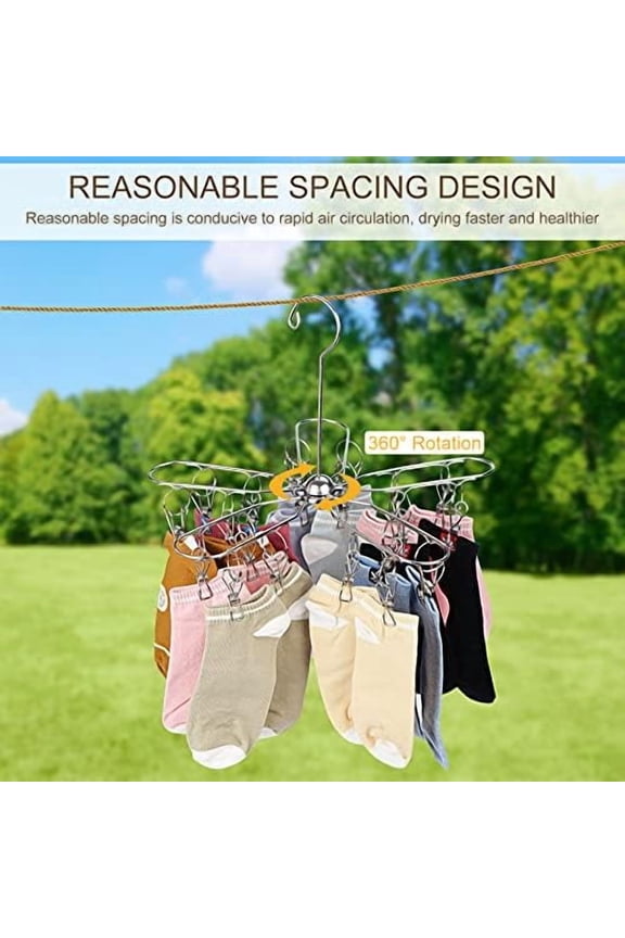 Foldable Clothes Drying Hanger Stainless Steel Laundry Drying Rack with 20 Clips, Sock Dryer Hanger for Hanging Underwear, Towels, Baby Clothes, Lingerie, Bra, Hat, Scarf, Gloves, Diapers