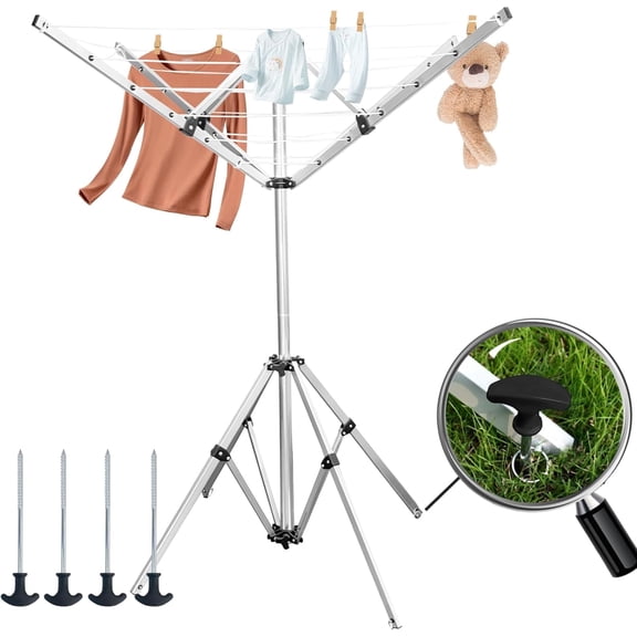 AOBAIWO Foldable Clothes Drying Rack, 131 Feet Rotary Clothesline Outdoor for All Weather, Outdoor Clothes Drying Rack for Balcony Patio Use,