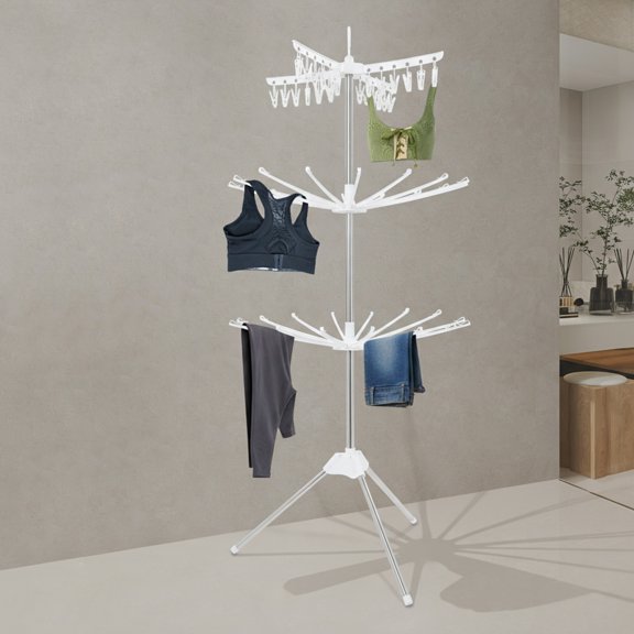 Foldable Clothes Drying Rack, 3-Tier Laundry Drying Rack, Rotating Clothing Rack Used To Hang Scarves, Towels, Clothes, And Socks