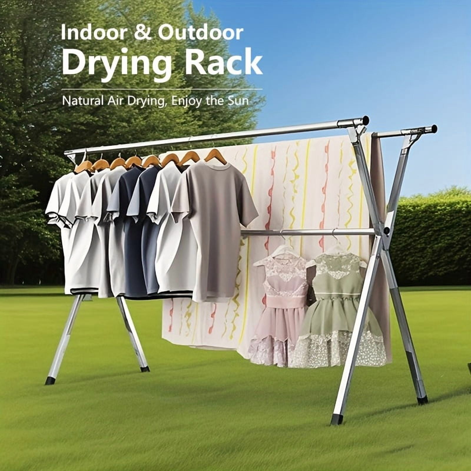 Foldable Clothes Drying Rack Clothing Folding Indoor Outdoor, Heavy ...