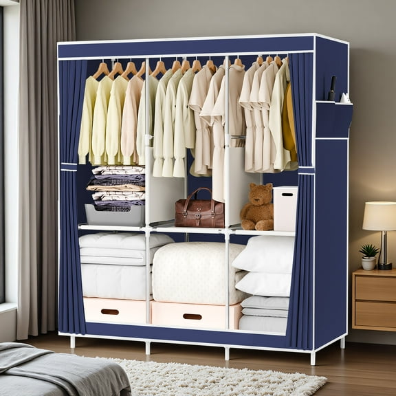 BAOKALER Dustproof Wardrobe Closet Storage Shelf, Non-woven Fabric Portable Closet Organizer, Dark Blue