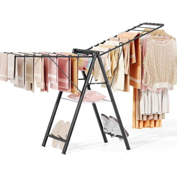 Foldable Clothes Drying Rack, Metal Laundry Drying Rack Collapsible, Ultra Thin Clothes Rack for Sweater Bra Towel for Indoor & Outdoor Use, Height Adjustable Gullwing Clothes Airer, Black