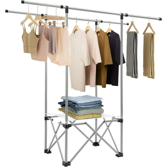 Foldable Clothes Drying Rack, Portable Large Drying Rack with Net Bag for Indoor and Outdoor, Space-Saving (Silver Regular Style: with Net Bag)