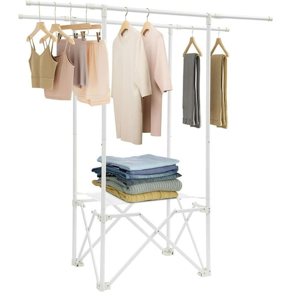 Foldable Clothes Drying Rack, Portable Large Drying Rack with Net Bag for Indoor and Outdoor, Space-Saving (White Regular Style: with Net Bag)