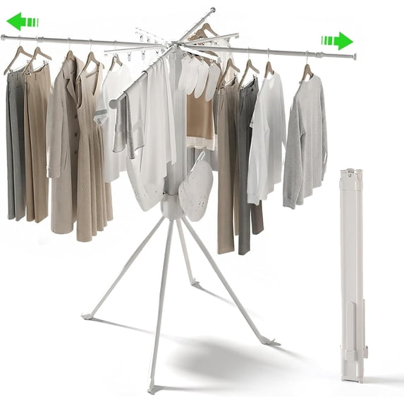 Foldable Clothes Drying Rack, Space Saving with 4 Retractable Rods ...