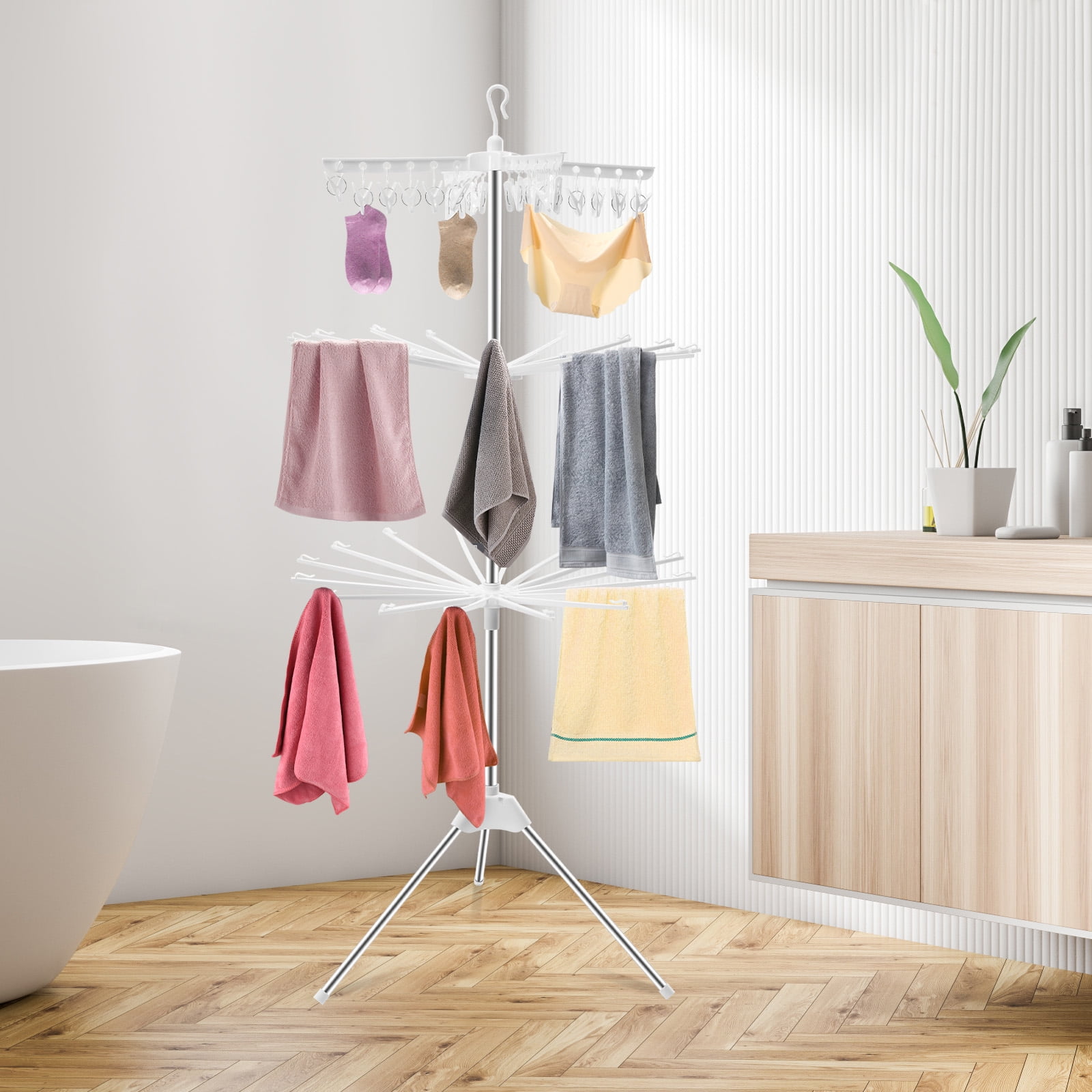 Foldable Clothes Drying Rack with 360° Rotation, Large Capacity ...