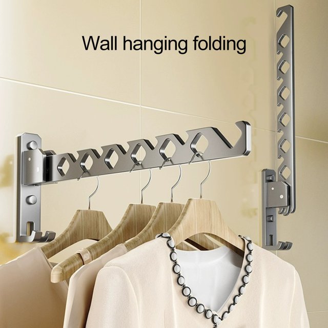 Foldable Clothes Hanger Rack Wall Mount, No Drill, Windproof, AntiSlip