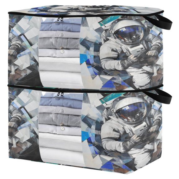 Foldable Clothes Storage Bags Clothes Organizer Bin with Clear Windows for Clothes Bedding An Astronaut in Space