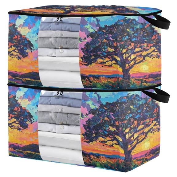 Foldable Clothes Storage Bags Clothes Organizer Bin with Clear Windows for Clothes Bedding An Oak Tree