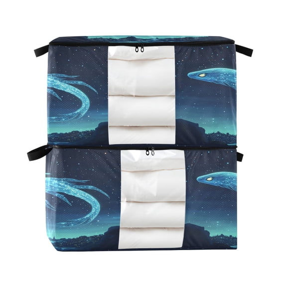 Foldable Clothes Storage Bags Clothes Organizer Bin with Clear Windows for Clothes Bedding Ancient Sea Creature
