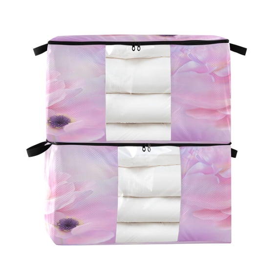 Foldable Clothes Storage Bags Clothes Organizer Bin with Clear Windows for Clothes Bedding Beautiful Pink Anemone Flower