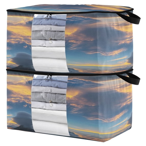 Foldable Clothes Storage Bags Clothes Organizer Bin with Clear Windows for Clothes Bedding Beautiful Sunrise Cloud