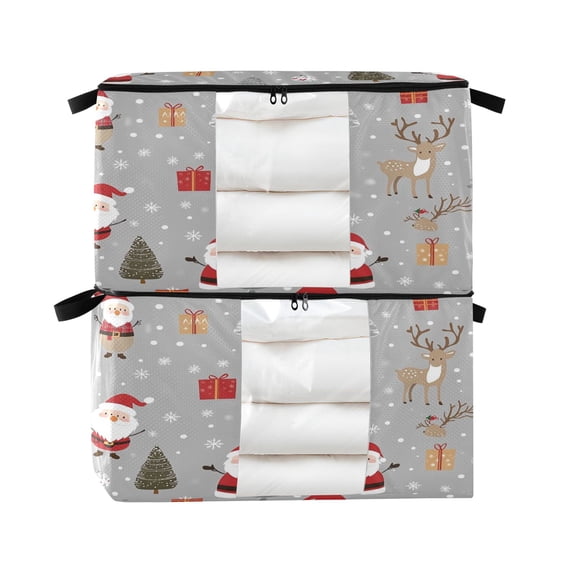 Foldable Clothes Storage Bags Clothes Organizer Bin with Clear Windows for Clothes Bedding Cartoon-style Christmas Characters