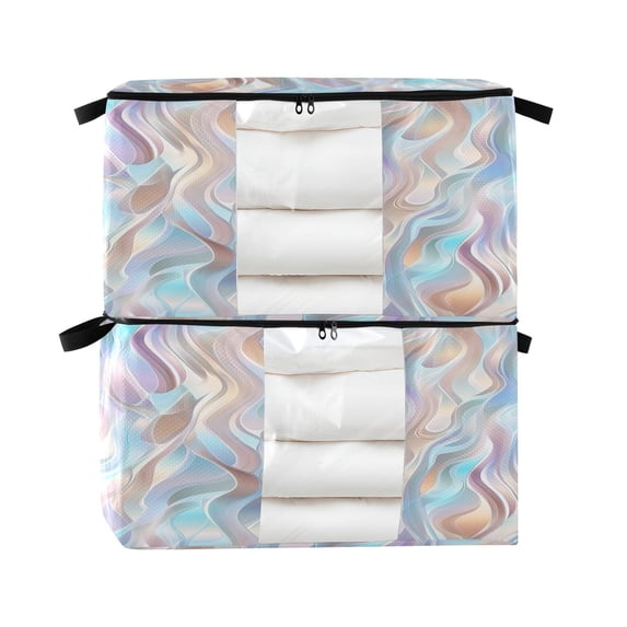 Foldable Clothes Storage Bags Clothes Organizer Bin with Clear Windows for Clothes Bedding Colorful Patterns
