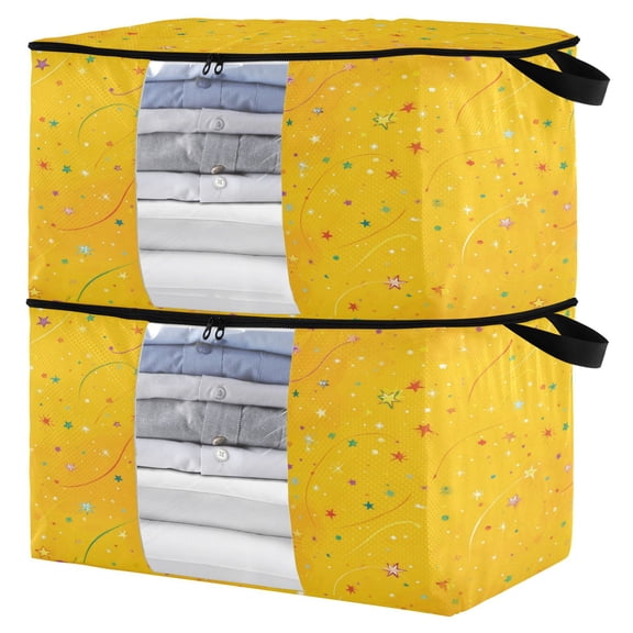 Foldable Clothes Storage Bags Clothes Organizer Bin with Clear Windows for Clothes Bedding Confetti and Stars Scattered