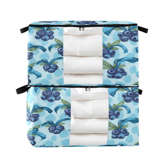 Foldable Clothes Storage Bags Clothes Organizer Bin with Clear Windows for Clothes Bedding Cute Blueberry Pattern