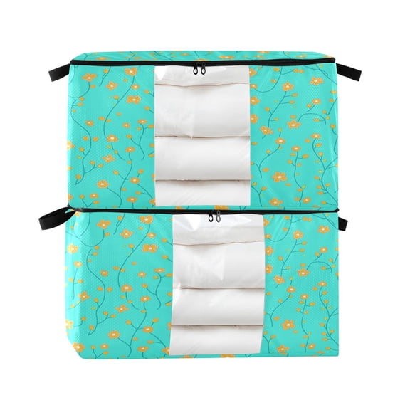 Foldable Clothes Storage Bags Clothes Organizer Bin with Clear Windows for Clothes Bedding Cute Small Flowers