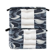Foldable Clothes Storage Bags Clothes Organizer Bin with Clear Windows for Clothes Bedding Digital Waves Pattern