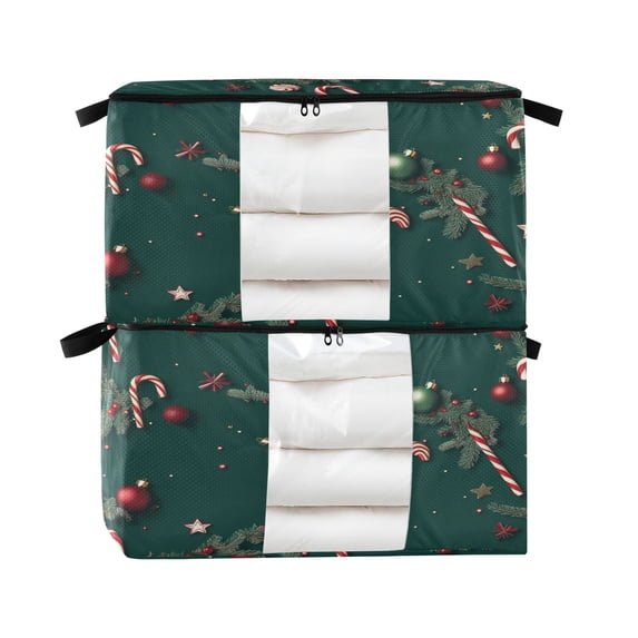 Foldable Clothes Storage Bags Clothes Organizer Bin with Clear Windows for Clothes Bedding Green Christmas Decoration