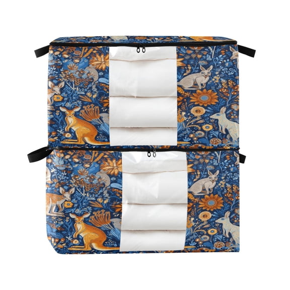 Foldable Clothes Storage Bags Clothes Organizer Bin with Clear Windows for Clothes Bedding Kangaroos and Koalas Animals