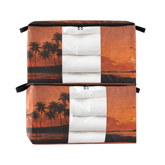 Foldable Clothes Storage Bags Clothes Organizer Bin with Clear Windows for Clothes Bedding Magnificent Sunset Scene