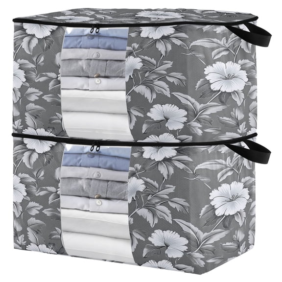 Foldable Clothes Storage Bags Clothes Organizer Bin with Clear Windows for Clothes Bedding Old-fashioned Floral Pattern