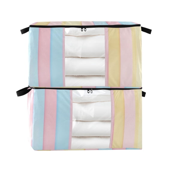 Foldable Clothes Storage Bags Clothes Organizer Bin with Clear Windows for Clothes Bedding Stripe Background