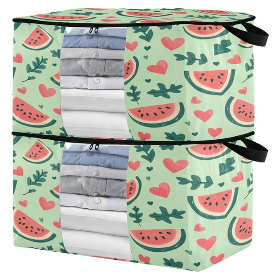 Foldable Clothes Storage Bags Clothes Organizer Bin with Clear Windows for Clothes Bedding Watermelon Slices
