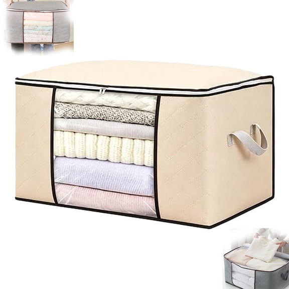 Foldable Clothes Storage Bags with Zipper and Clear Window, Large Closet Organizer Bags for Blankets, Comforters, Bedding and Clothes