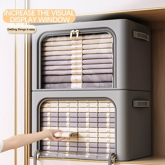 Foldable Clothes Storage Box | 24L Fabric Organizer Basket | Collapsible Wardrobe Bin for Clothes & Bedding | Green, Gray & Beige | 15.74x11.81x7.87 Inches