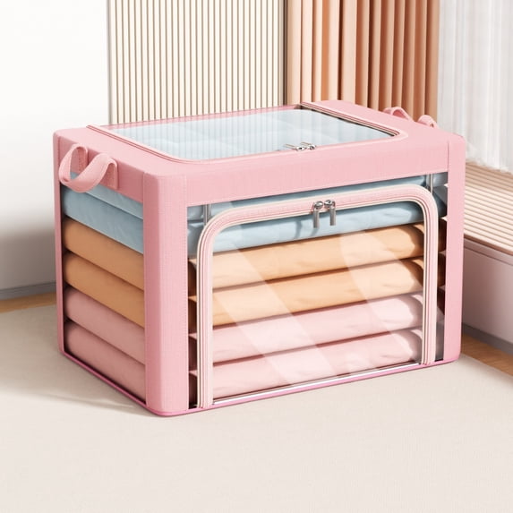 Foldable Clothes Storage Box With Lid,Large Capacity Closet Wardrobe Organizer Bin For Quilts Blankets Sweaters,Thickened Fabric Reinforced Handles Stackable Space Saving Storage Container