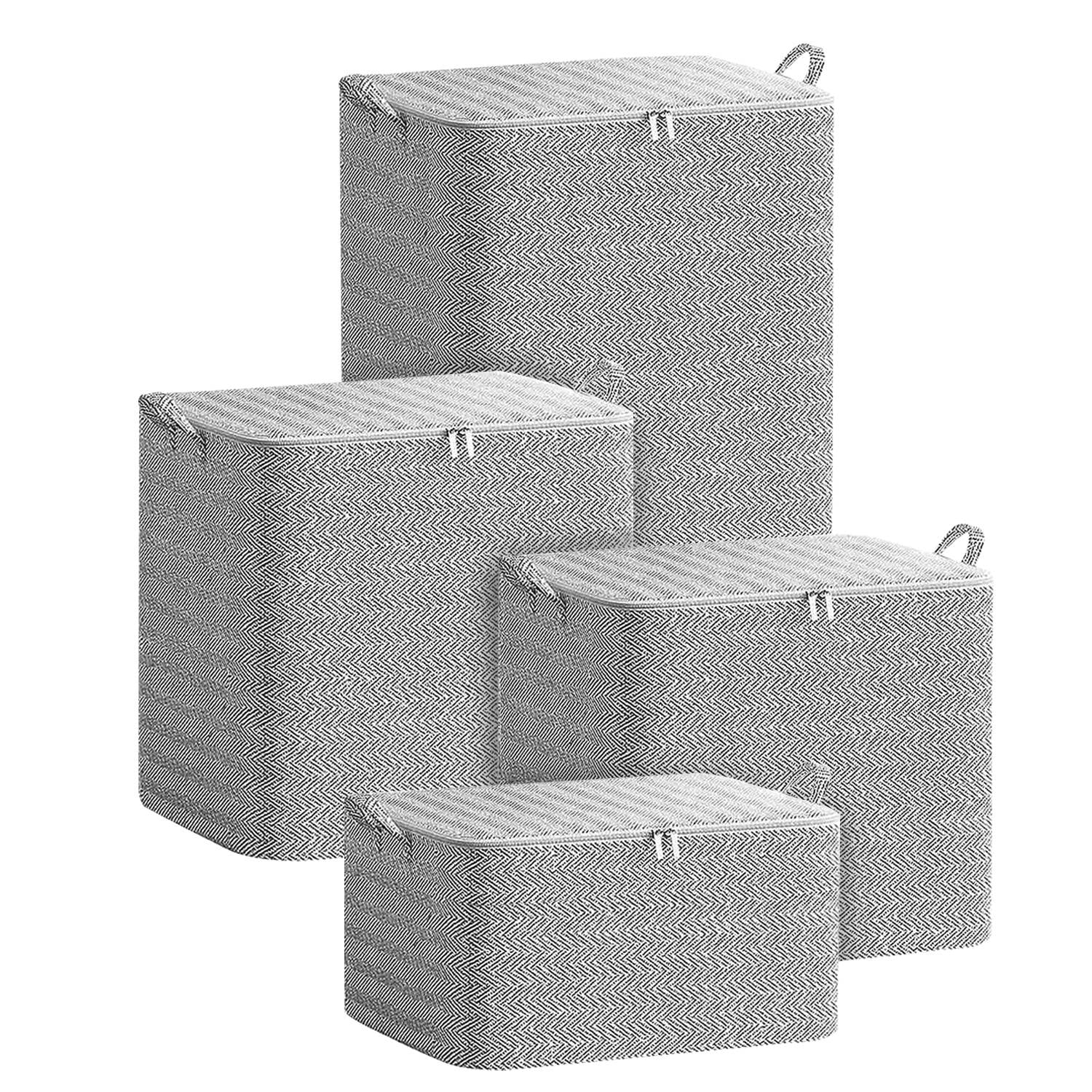 Foldable Clothing Storage Bags, Non-Woven Fabric Closet Organizers, 4 Pack, 8-58 Gallon, with Handles, Dust-Proof Cover and Zipper