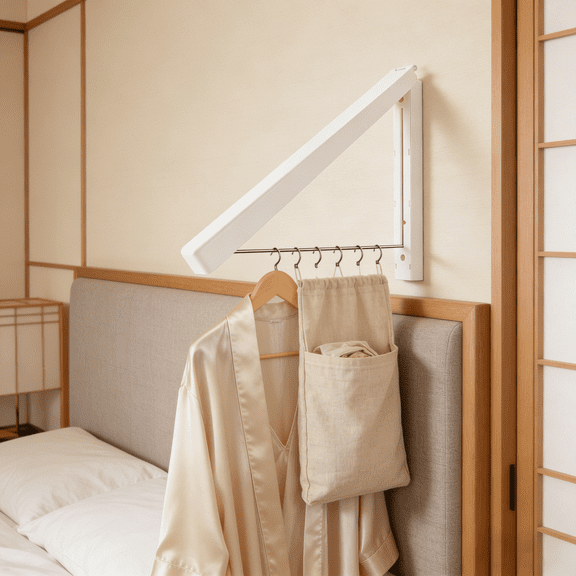 Wall Mounted Foldable Coat Rack, Plastic Laundry Drying Hanger with Rounded Corners, Space Saving Storage Organizer for Closet, Laundry Room, Indoor & Outdoor Use (White)