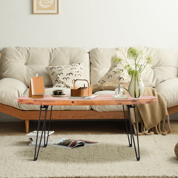 Foldable Cocktail Table in Oval Form | Used to Decorate Living Room | Solid Reclaimed Wood with Natural Hue | Meets Decor and Function Requirements