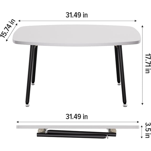 Foldable Coffee Table White Small Coffee Tables for Living Room Portable Rectangular Center Table for Small Spaces, No Assembly, 31.5 * 15.7 * 17.7IN, White