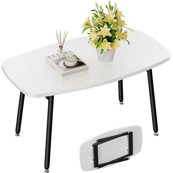 Foldable Coffee Table White Small Coffee Tables for Living Room Portable Simple Modern Rectangular Center Table for Small Spaces, No Assembly, 31.5 * 15.7 * 17.7IN, White