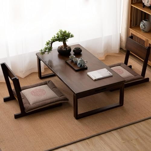 Foldable Coffee Tables for Living Room, Window Tea Table Solid Bamboo Balcony Computer Desk Japanese Low Table Lift up Coffee Table, Fold in 3 Second, No Need to Install,39.4L*21.6W*12.2H$$Furniture