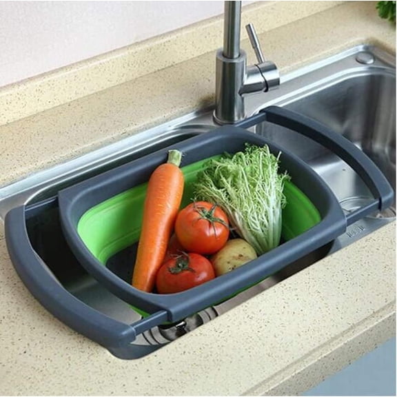 Foldable Colander For Your Multi-Functional Use, Durable Construction Ensures Years Of Strain And Rinse In Any Kitchen, Space-Saving Design Green Colander With Extendable Handles