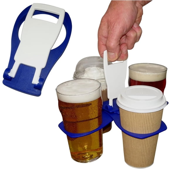 Foldable Collapsible Cup Carrier–Portable Drink Caddy with Handle for 2-4 Cups,Reusable Sturdy Plastic Holder for Coffee,Beer,Take-Out,Festival & Party Essentials,Blue/Black/Orange